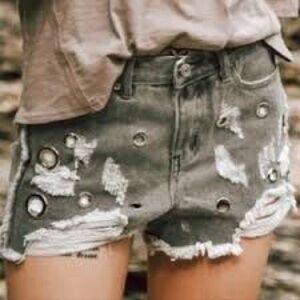 POL Gray Distressed Jean Shorts